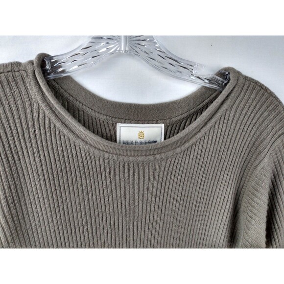 Vintage Express Tricot Sweater Dress Large Olive Green Long Sleeve Rib Knit - Picture 7 of 10